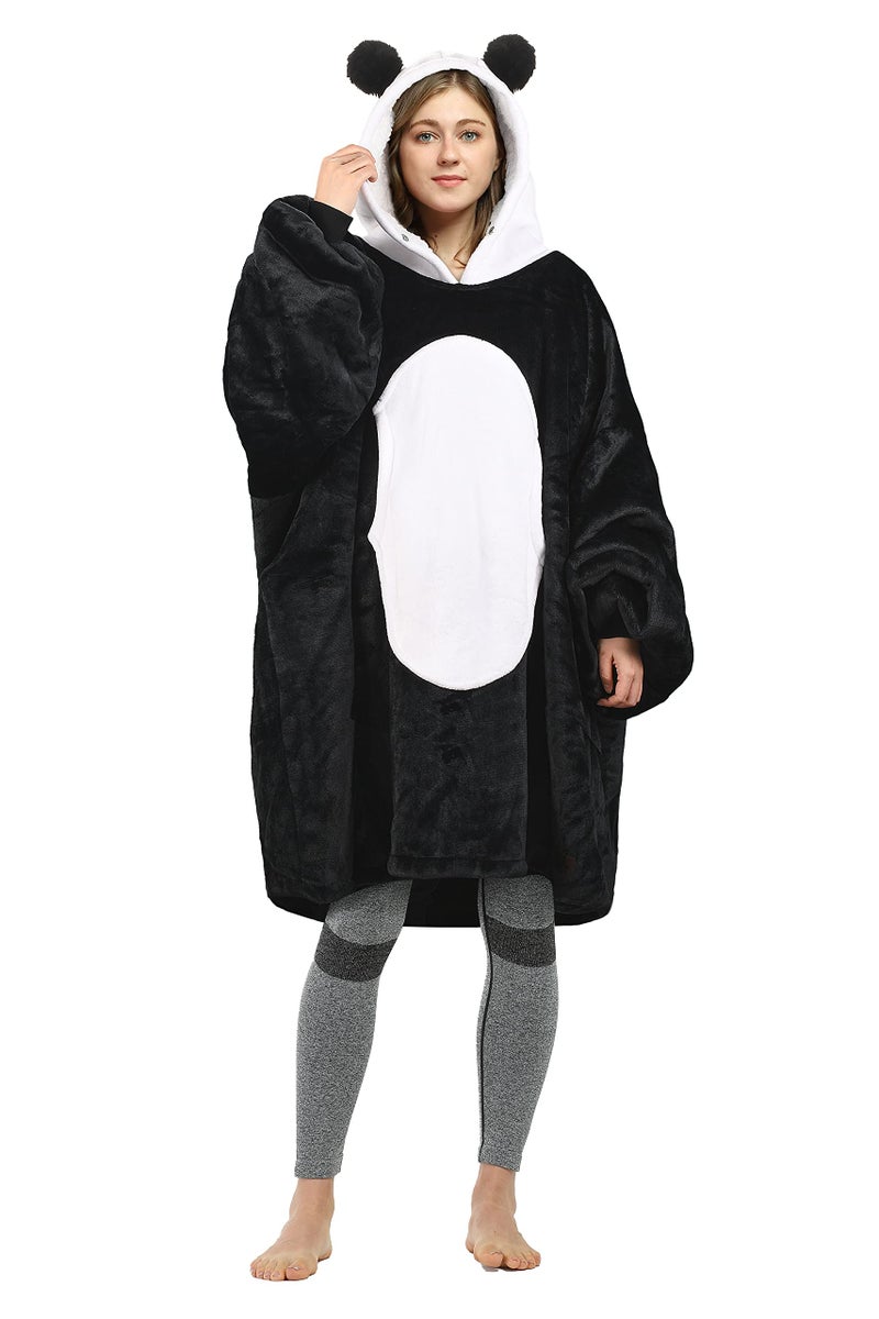 Catalonia Panda Blanket Hoodie Sweatshirt, Oversized Wearable Sherpa Lounging Pullover for Adults Men Women Teenagers Kids Gift - Image 1